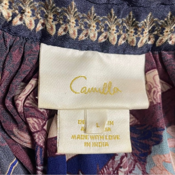 Camilla Raglan Blue Silk Shirt Nouveau Nights Embellished Beaded Size Large - Picture 5 of 8